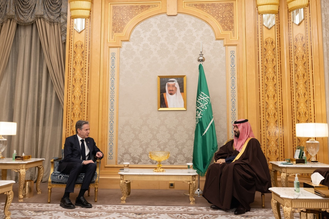 Наслідний принц Саудівської Аравії Мухаммед бін Салман і держсекретар США Ентоні Блінкен, Ер-Ріяд, 5 лютого 2024 року.
