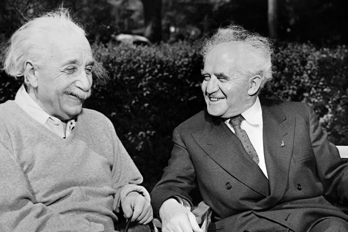 Israeli Prime Minister David Ben-Gurion (right) meets with Albert Einstein in the United States, 1951.