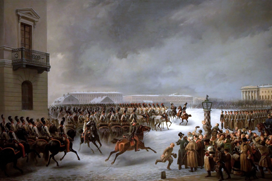The Decembrists on Senate Square, painting by Georg Wilhelm Thimm, 1853.