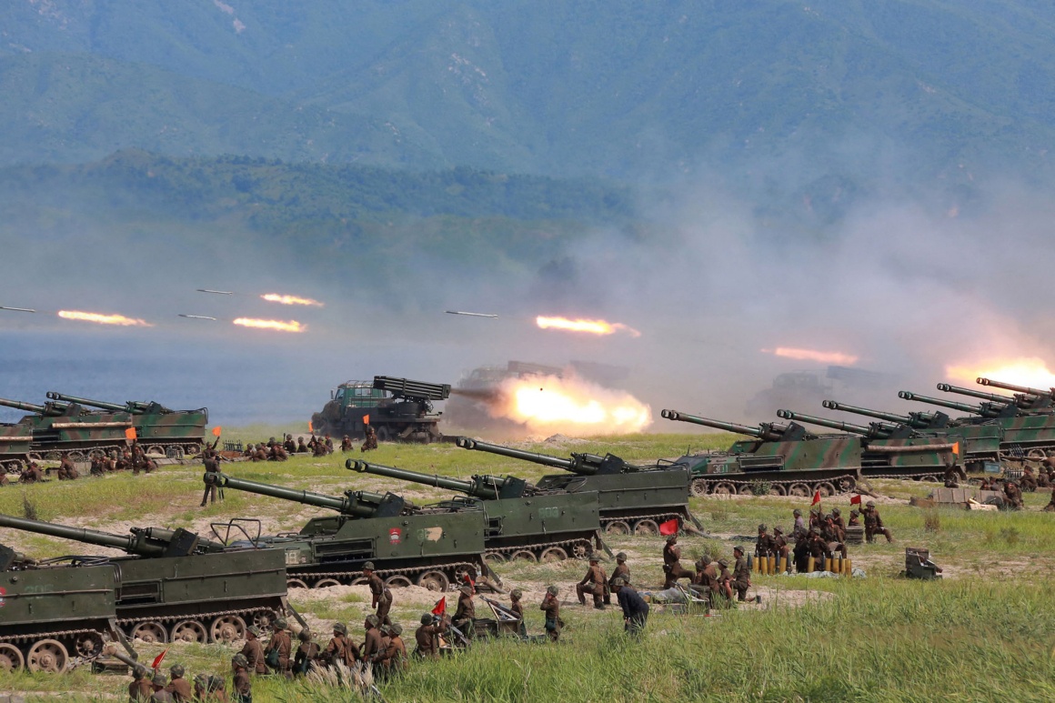Soldiers of the North Korean army launch missiles during exercises. This photo was published by the official North Korean media in August 2017. It is not known the training place.