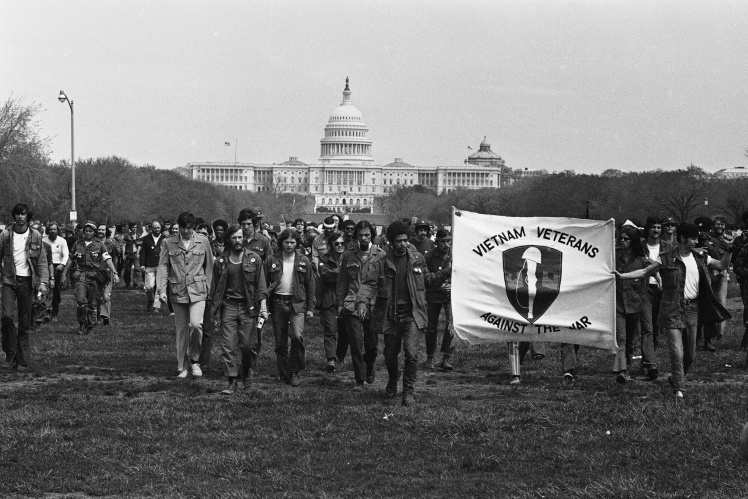 Vietnam veterans' anti-war march outside the Capitol building in Washington, May 1971.
