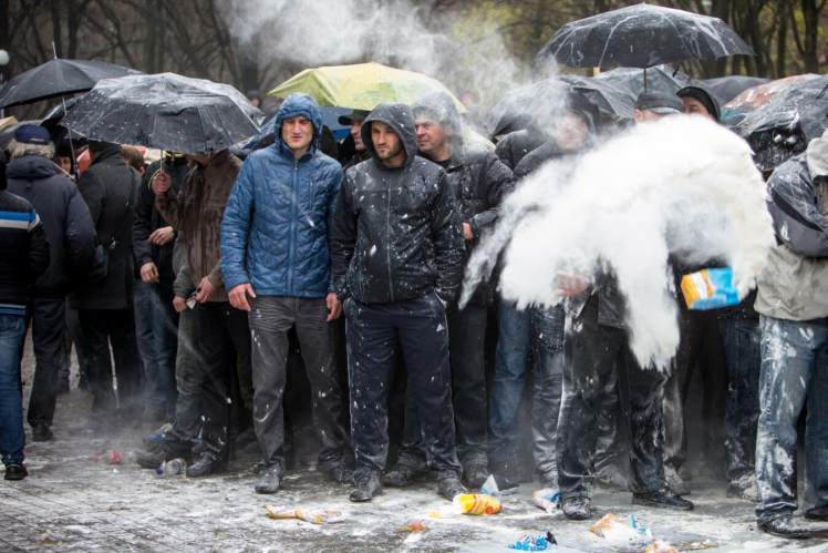 Participants were pelted with flour and eggs.