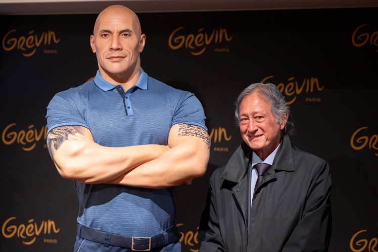 Воскова фігура Двейна Джонсона у паризькому музеї Гревен, 16 жовтня 2023 року.