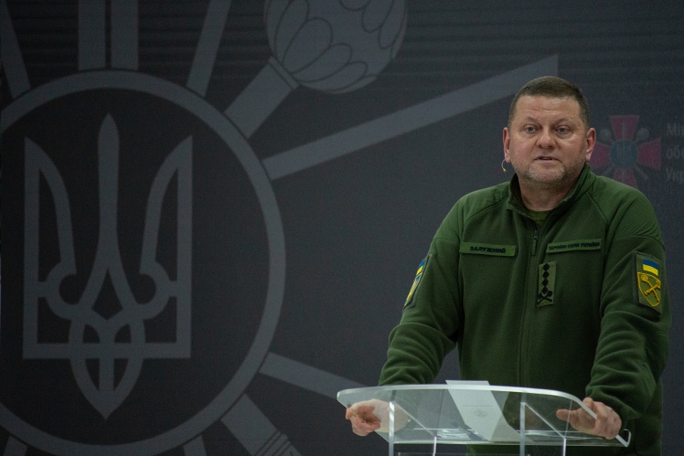 Commander-in-Chief of the Armed Forces of Ukraine Valerii Zaluzhnyi speaks at a press conference on December 26, 2023 in Kyiv.