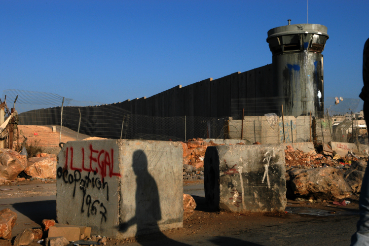 A concrete wall built by Israel on the border with Palestine.