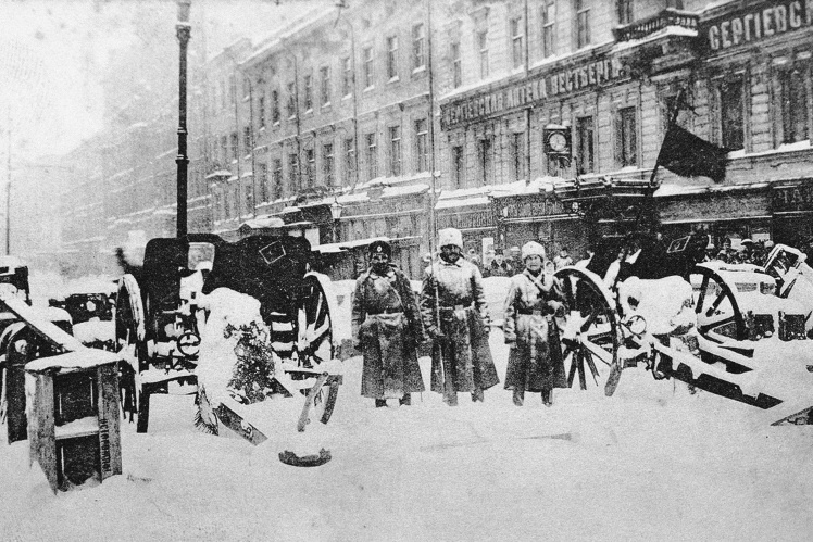 Barricades on Liteiny Avenue in Petrograd during the February Revolution, 1917.