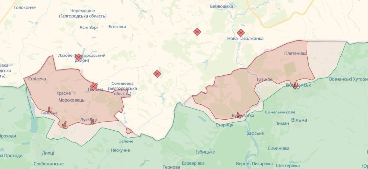 Мапа бойових дій на Харківщині станом на 11:30 25 травня, за даними аналітиків проєкту DeepState.