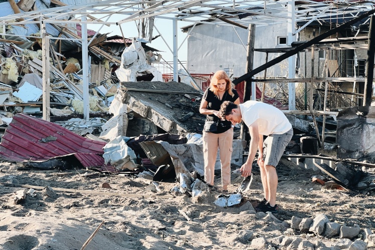 Work in the Odesa region at the site of a Russian missile impact.
