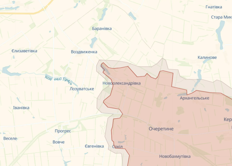 Map of battles near Novoaleksandrivka in Donetsk region according to the data of analysts of the DeepState project. The settlement is shown as occupied.