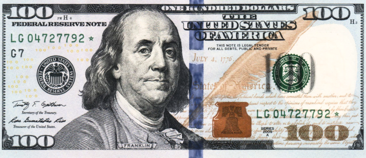 Бенджамін Франклін на банкноті $100 зразка 2009 року.