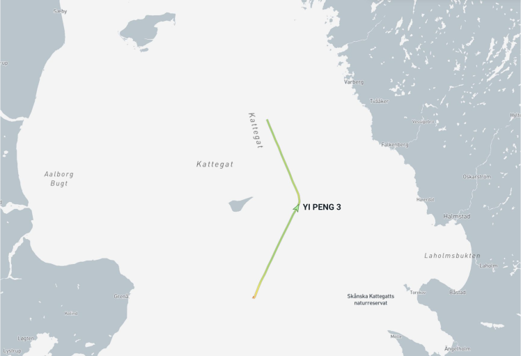 Рух китайського балкера Yi Peng 3 у протоці Каттегат 21 грудня 2024 року.