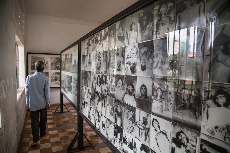 A room filled with photographs of dead prisoners at Tuol Sleng Prison, also known as S-21, on August 7, 2014, in Phnom Penh, Cambodia.