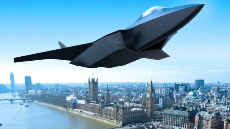 Ілюстративне зображення майбутнього японського винищувача над небом Лондону.