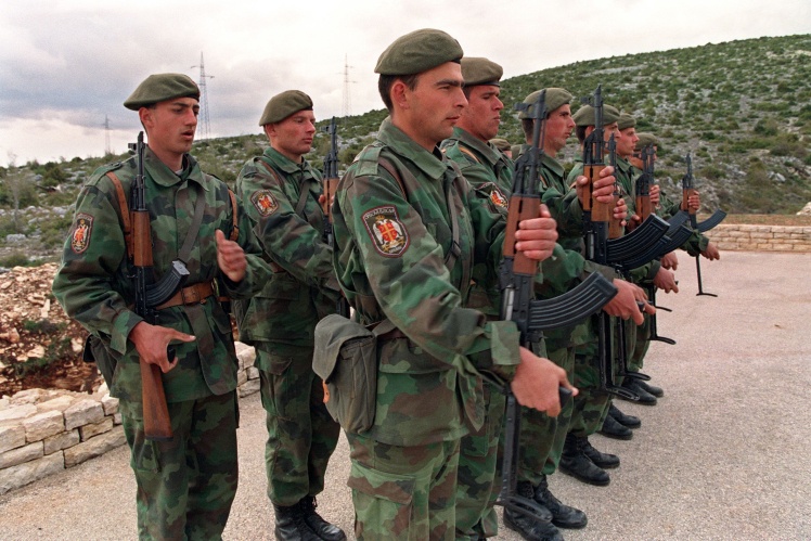 A training camp for the Knindza, or Red Berets, under the command of Dragan Vasilkovic, known as Captain Dragan, on April 11, 1994, in Bruca, near the town of Knin, Croatia.