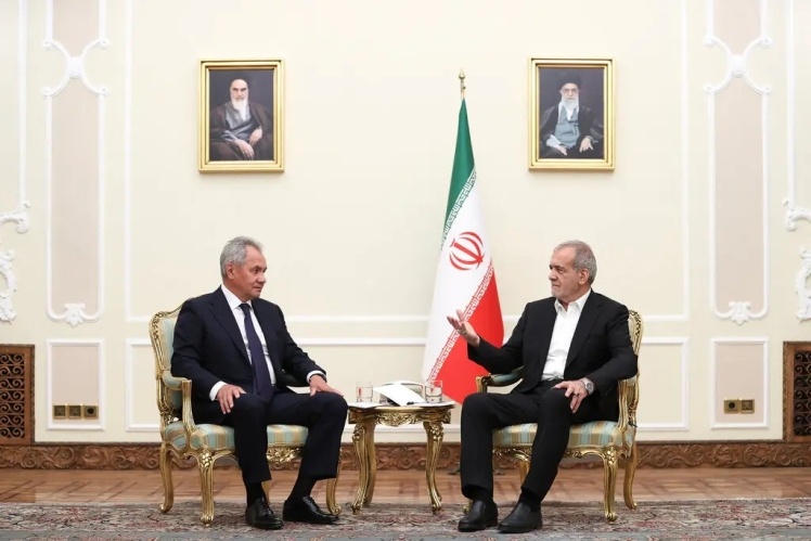 Ex-Minister of Defense of the Russian Federation Sergei Shoigu and President of Iran Masoud Pezeshkiyan in Tehran, August 5, 2024.