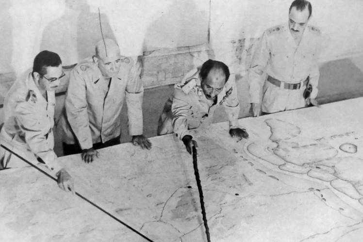 Egyptian President Anwar Sadat at the General Staff during the 1973 Yom Kippur War.