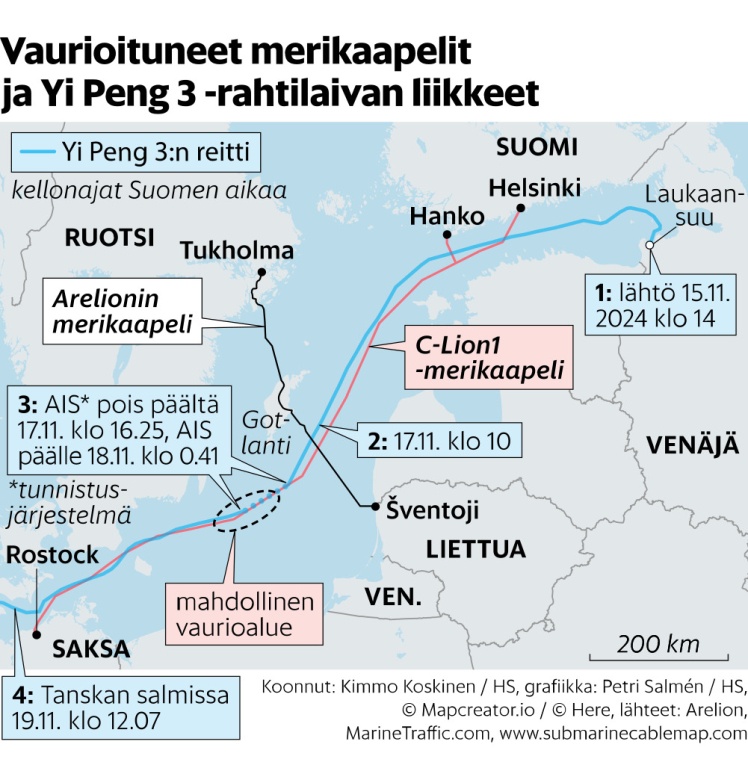 Around noon on November 19, Yi Peng 3 was heading north between the Danish islands of Funen and Zeeland.