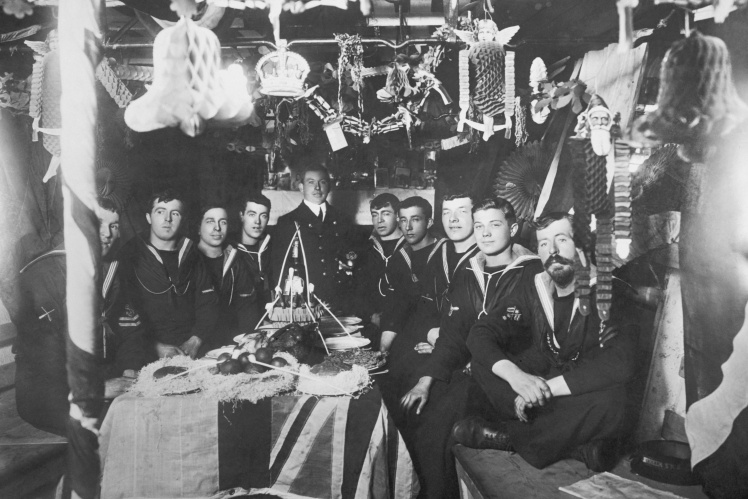 British sailors at Christmas dinner, 1916.