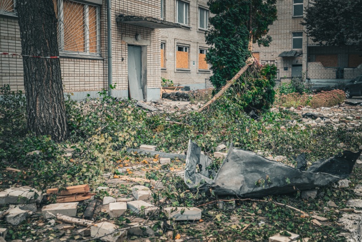 The care home survived only due to the fact that the guided aerial bomb only touched the roof and exploded nearby.