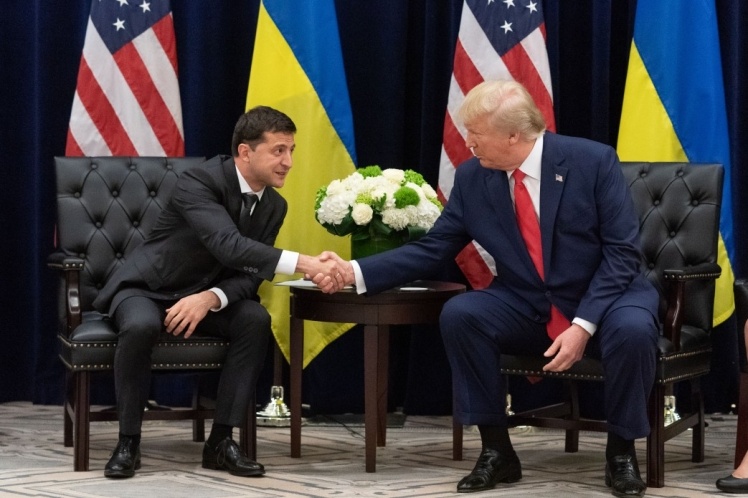 President of Ukraine Volodymyr Zelensky with then US President Donald Trump at a meeting in New York, on September 25, 2019.