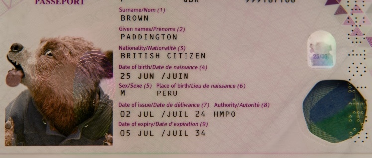 Passport of Paddington Bear.