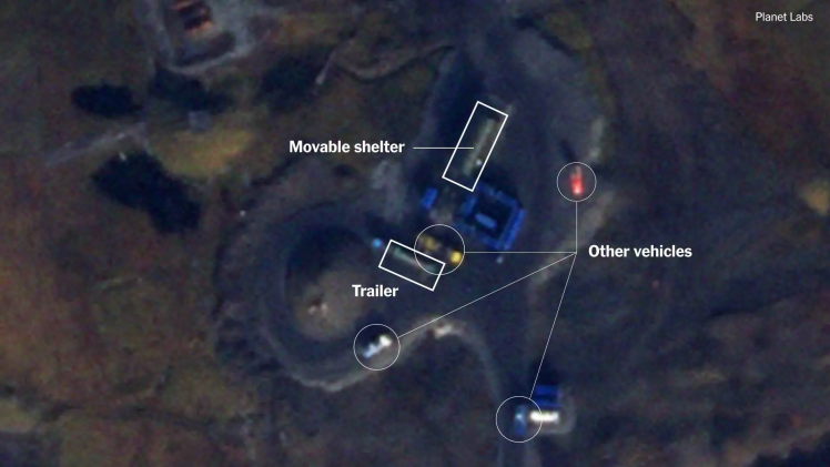 The photo was taken on the morning of September 20. It shows several cars, including one with a trailer that matches the size of the rocket.