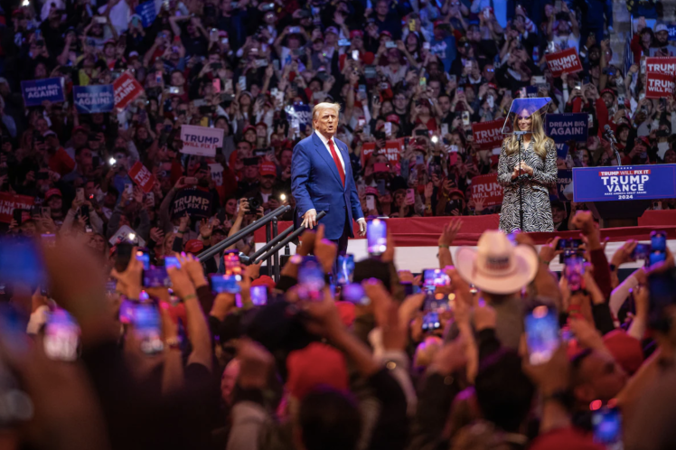 Donald Trump addresses the crowd at his rally at Madison Square Garden in New York.