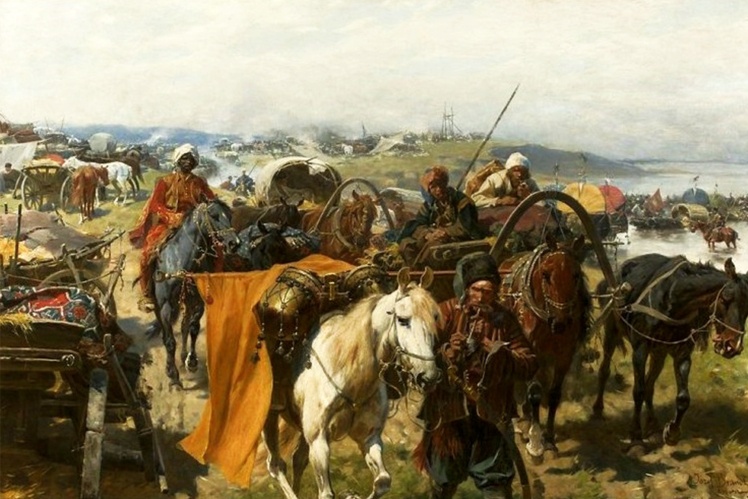 Painting by the Polish artist Józef Brandt "The camp of the Zaporizhzhia Cossacks at the end of the 16th — the beginning of the 17th century", 1880.
