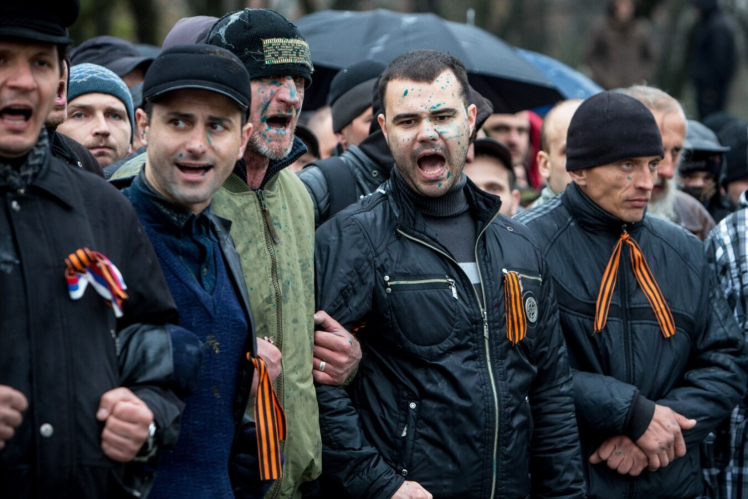 Pro-Russian rally in April 2014 in Zaporizhzhia.