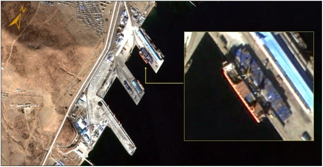 The Russian ship "Lady R" with a load of North Korean weapons leaves the port of Najin (DPRK).
