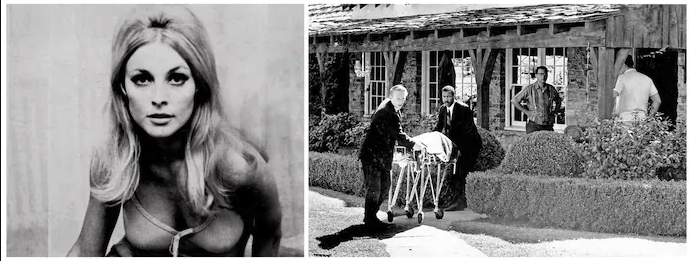 Актриса Шерон Тейт та її тіло, яке забирають з будинку в Лос-Анджелесі після вбивства.