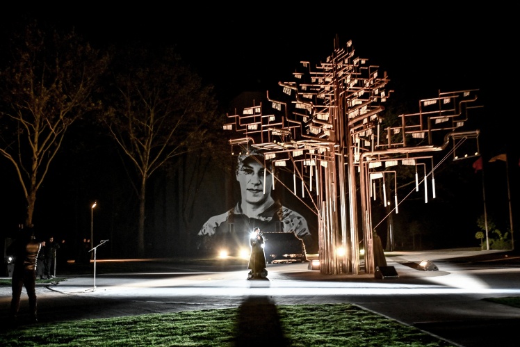 The monument in Zaporizhzhia is an installation in honor of the fallen soldiers, "The Tree of Memory". It is made of metal pipes that form a chime — an echo of the voices of the deceased. On the pipes are the names of the soldiers. The tree symbolizes the landing in which the soldiers die. The author of the idea is Dmytro Kostyuminsky, a current soldier and former theater director.