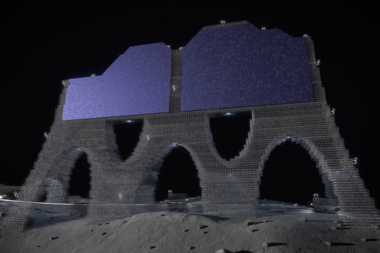 Творіння проєкту NASA — ARMADAS: ця концепція показує команду роботів, які автономно збирають сонячну електростанцію на поверхні Місяця з модульних компонентів.
