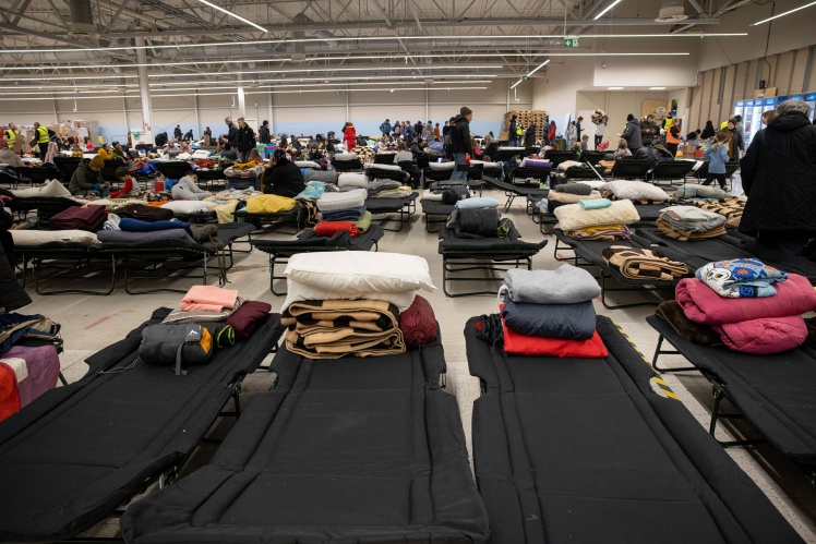 Temporary shelter for Ukrainian refugees on the outskirts of Przemyśl, March 5, 2022.