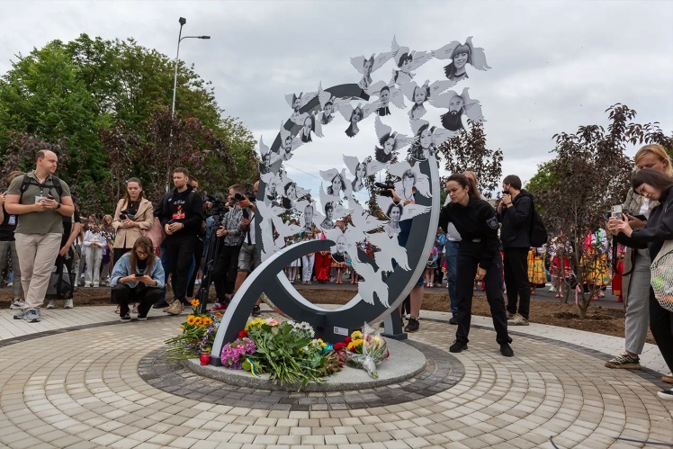 The memorial in Vinnytsia was opened in 2023 in honor of those killed in the missile attack. It features 29 doves surrounded by 29 cherry blossoms.