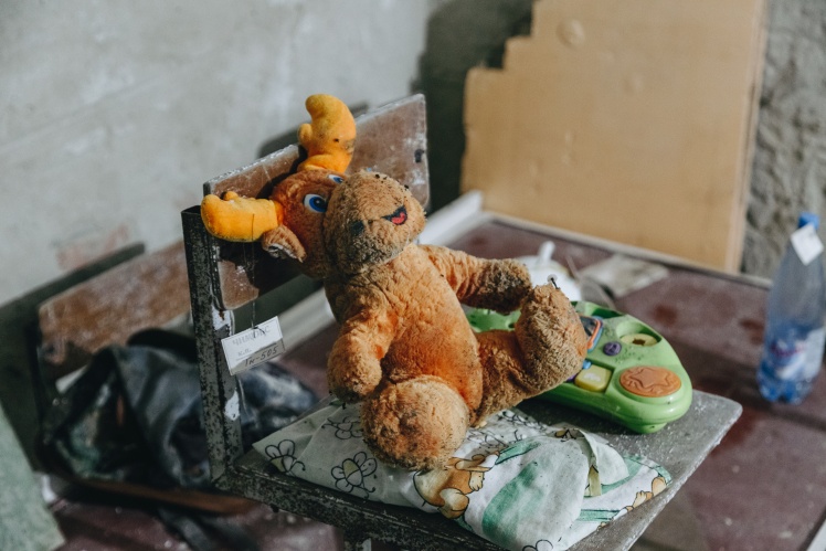 There were a lot of toys and things left in the basement. The youngest child there was a month and a half old.