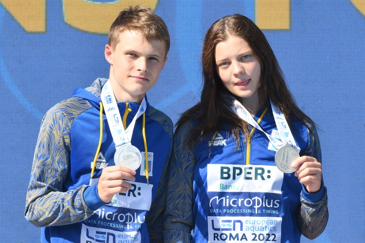 Олексій Середа та Софія Лискун під час Чемпіонату Європи з водних видів спорту в Римі, серпень 2022 року;