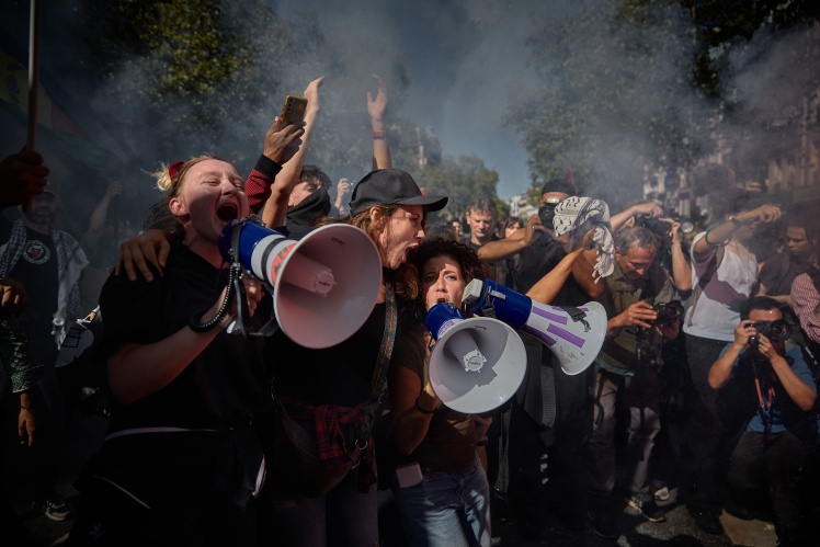 Thousands of people took to the streets of France against budget reforms, September 18, 2025, Paris.