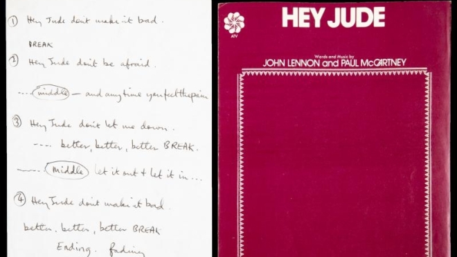Рукописный текст песни The Beatles “Hey Jude” продали на аукционе за $910 тысяч