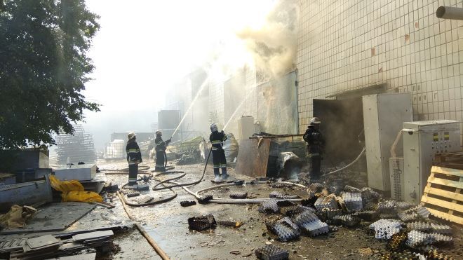 В Житомире на картонном комбинате — масштабный пожар. Ликвидировать огонь сложно из-за горения бумаги