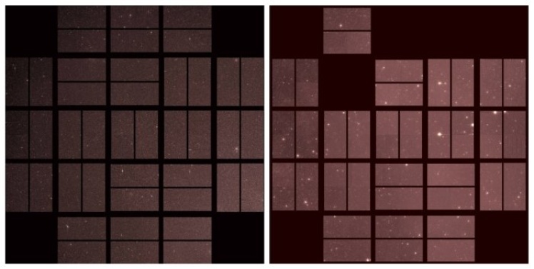 Перше (ліворуч) і останнє (праворуч) фото, надіслані з телескопа «Кеплер».