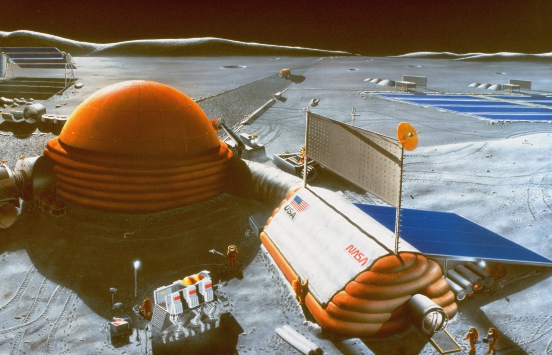 Концепция лунной базы, на которой от 12 до 18 исследователей смогут жить в течение 6 месяцев.