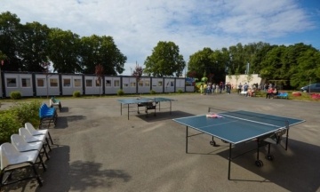 A temporary modular town was opened in Bucha