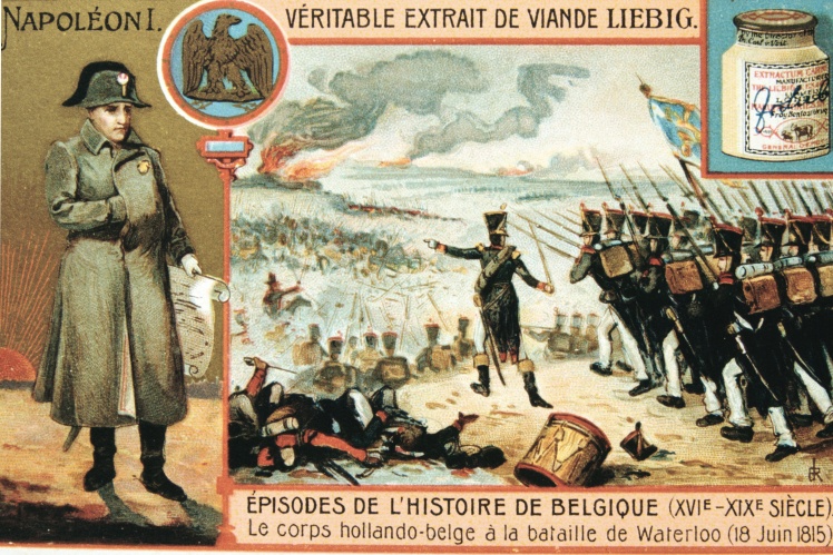 Історична рекламна картка м’ясного екстракту Лібіха, присвячена битві під Ватерлоо в 1815 році.