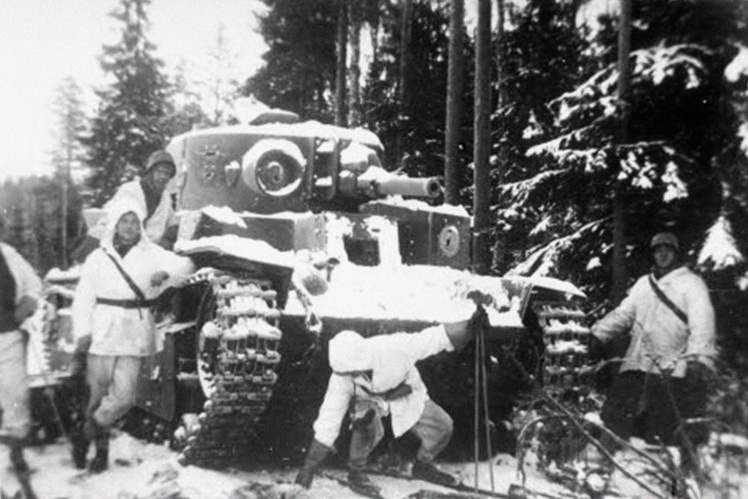 Soviet tank, captured by the Finns on the Karelian Isthmus, December 1939.
