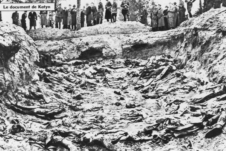 Mass burial in the Katyn forest, discovered by the Germans after the occupation of the Smolensk oblast in 1943.