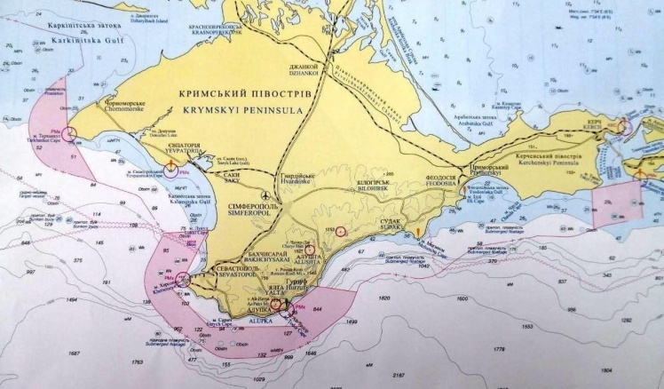 На карті виділені зони Чорного моря, які перекрила Росія