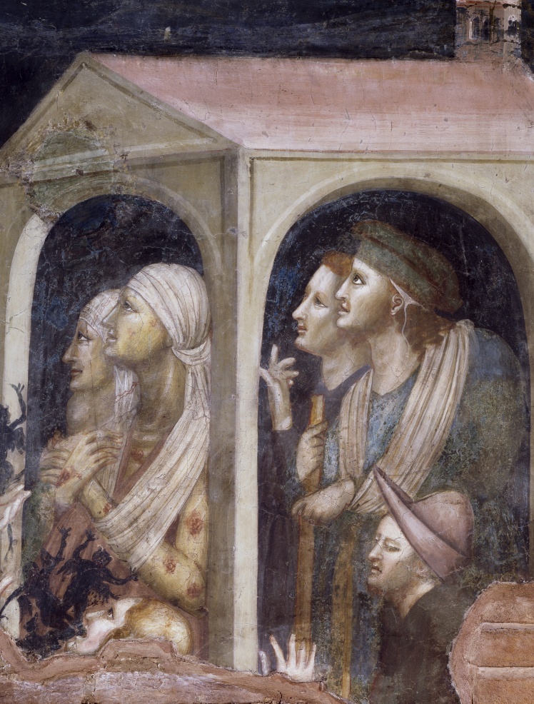 Фреска, що зображує зцілення хворих на чуму. Базиліка Святого Миколая у Толентіно, XIV століття.