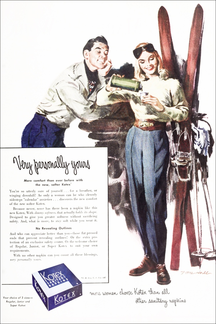 Реклама прокладок Kotex в американському журналі The Ladies' home journal, 1948 рік.