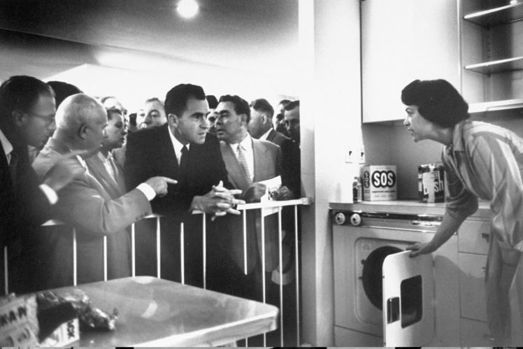 Nikita Khrushchev and Richard Nixonʼs "Kitchen debate" at the American Exhibition in Moscow on July 25, 1959.